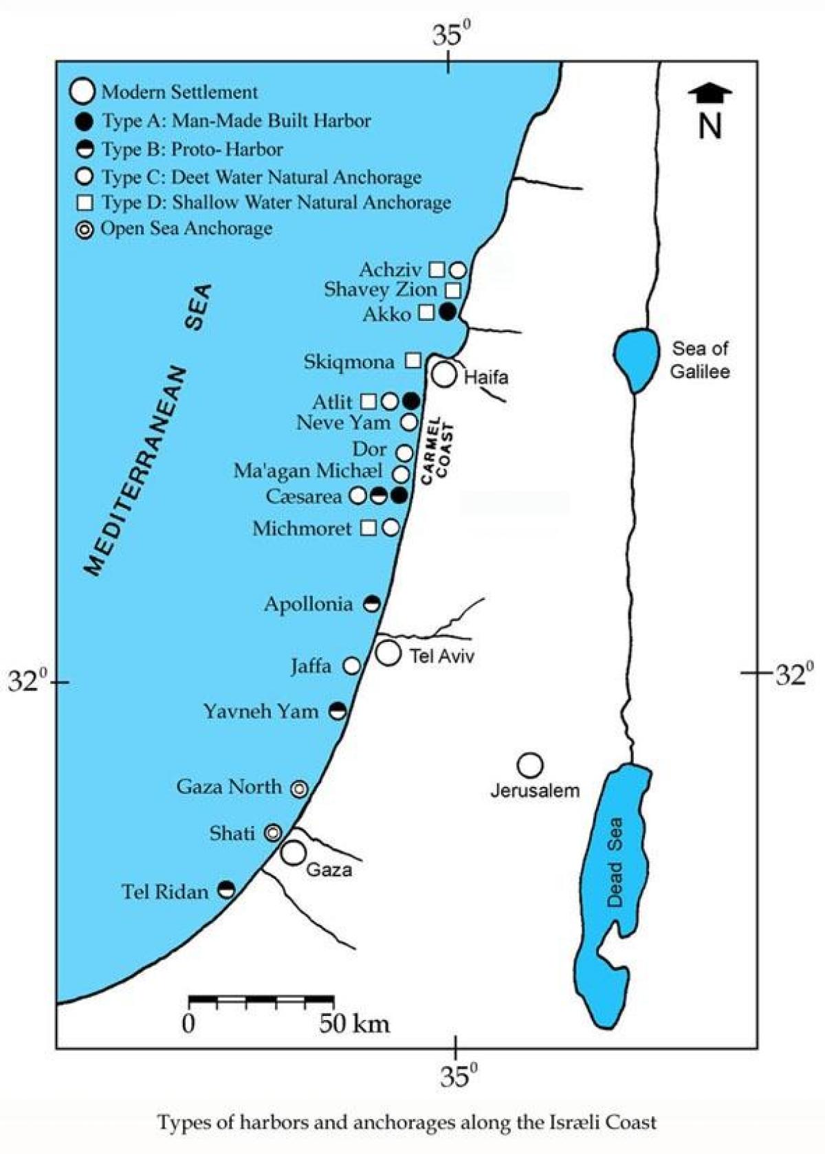 žemėlapis izraelio uostus