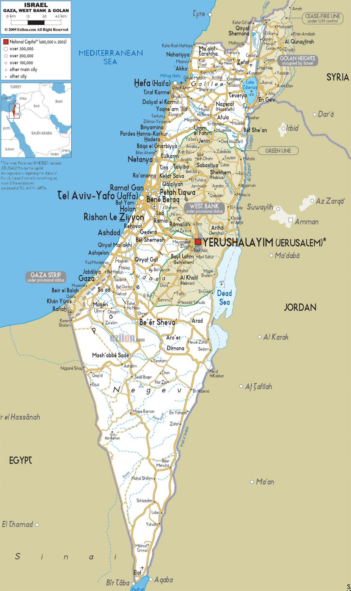žemėlapis izraelio keliai
